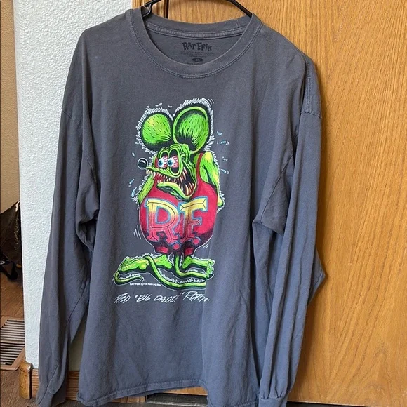 Rat Fink Graphic Long Sleeve T-Shirt Gray - Picture 2 of 3